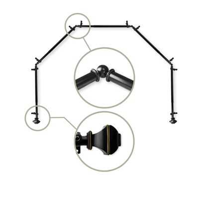 13/16" Moyat 5-Sided Bay Window Curtain Rod - Black
