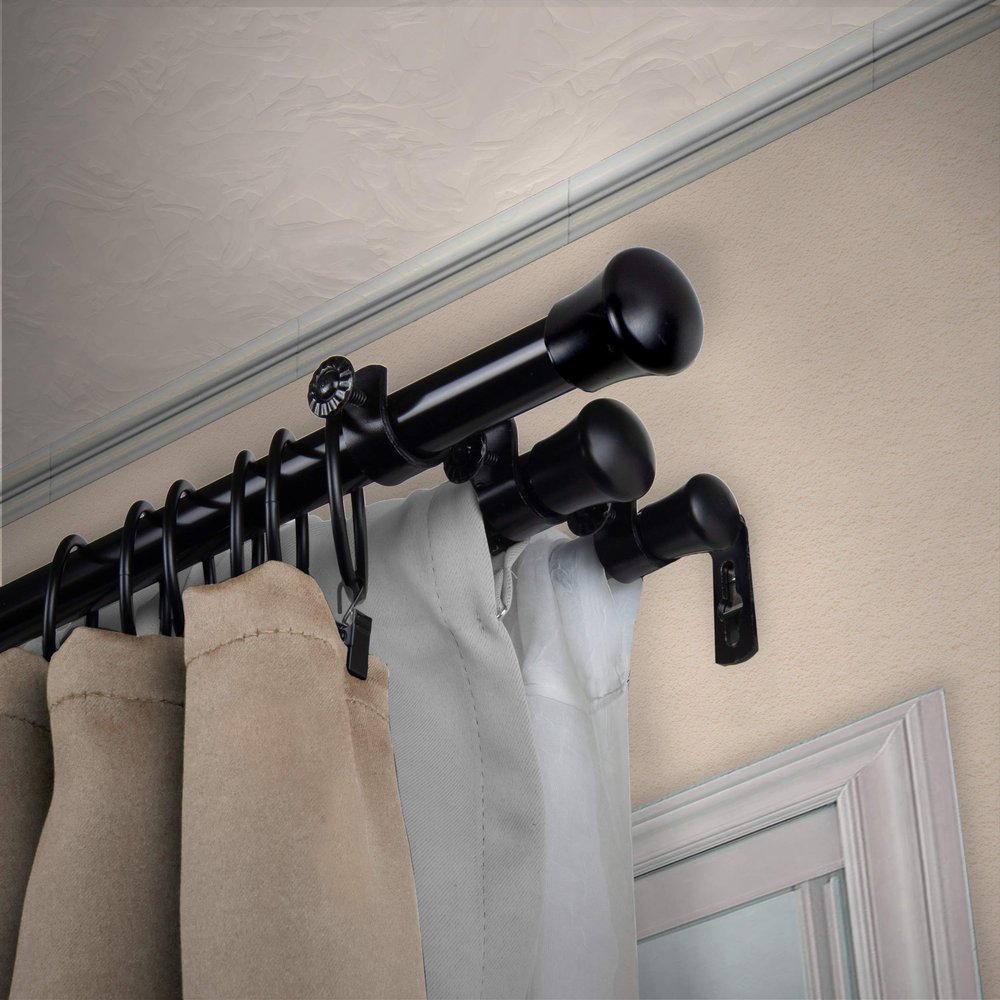 13/16" Triple Curtain Rod 120-170 inch - Black