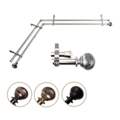 13/16" Nathan Corner Window Double Curtain Rod 48-84 inch - Satin Nickel