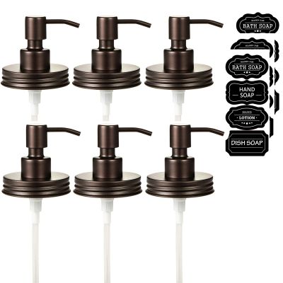 Amolliar Mason Jar Liquid Soap Dispenser Lid, 304 Stainless Steel Pump Lid for 16oz Regular Mouth Mason Jar, Rustic Farmhouse Decor, Hand Soap, Dish Soap, Lotion Soap, Bronze 6Pack, Extra 3 Long Tubes