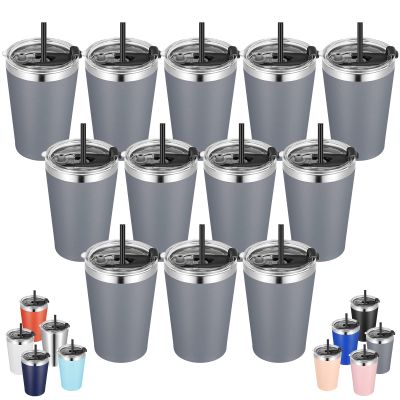 VEGOND 12oz Tumbler Stainless Steel Tumbler bulk Vacuum Insulated Double Wall Travel Tumbler with Lid and Straw Reusable Tumbler, Grey 12 Pack