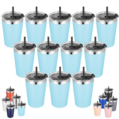 VEGOND 12oz Tumbler Stainless Steel Tumbler bulk Vacuum Insulated Double Wall Travel Tumbler with Lid and Straw Reusable Tumbler, Sky blue 12 Pack