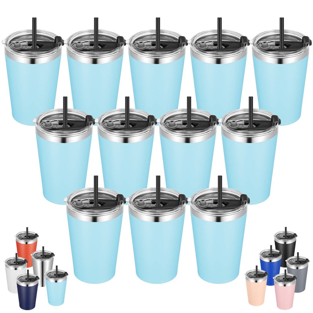 VEGOND 12oz Tumbler Stainless Steel Tumbler bulk Vacuum Insulated Double Wall Travel Tumbler with Lid and Straw Reusable Tumbler, Sky blue 12 Pack