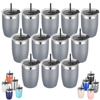 VEGOND Stainless Steel 12 oz Tumblers bulk Vacuum Insulated Double Wall Travel Tumbler with Lid and Straw Reusable Tumbler,Grey 12 pack