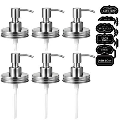 Amolliar Mason Jar Liquid Soap Dispenser Lids, 304 Stainless Steel Pump16oz Regular Mouth Mason Jar, Rustic Farmhouse Decor, Hand Soap,Dish Soap, Lotion Soap, Brushed Nickel-6 Pack, Extra 3 Long Tubes