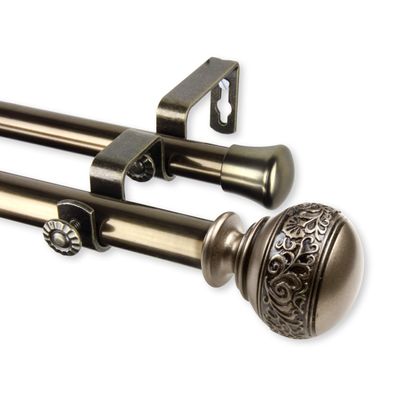 13/16" Nathan Double Curtain Rod 120-170 inch - Antique Brass