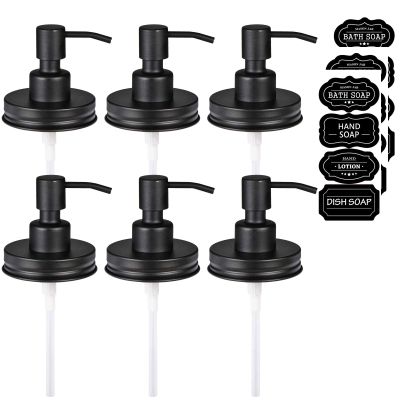Amolliar Mason Jar Liquid Soap Dispenser Lid, 304 Stainless Steel Pump Lid for 16oz Regular Mouth Mason Jar, Rustic Farmhouse Decor, Hand Soap, Dish Soap, Lotion Soap, Black 6 Pack, Extra 3 Long Tubes