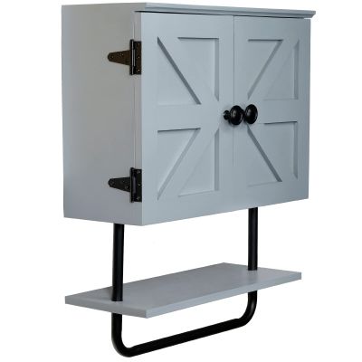 EXCELLO GLOBAL PRODUCTS 17x21 Barndoor Bathroom Wall Cabinet, Space Saver Storage Cabinet Kitchen Medicine Cabinet with Adjustable Shelf and Towel Bar, Rustic Gray