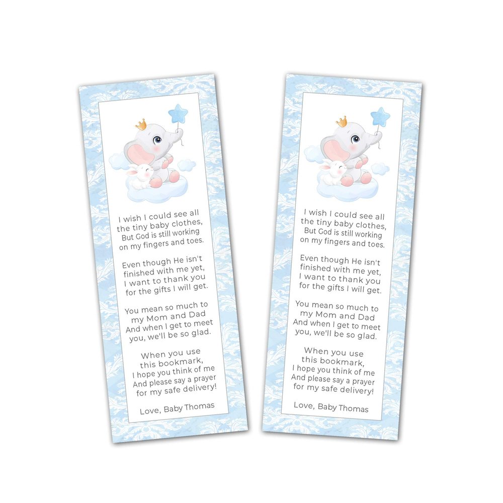 30 bookmarks elephant bunny boy baby shower favors personalized