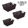 Simplify 3 Piece Set Woven Rattan Tote Baskets | Multi-Size | Handles | Storage & Organization | Toys | Bathroom Accessories | Home | Office | Dorm | Playroom | Closet | Chocolate view 2