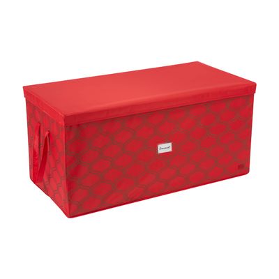 Simplify 96 Ornament Storage Box | Dimensions: 37.5"x 19"x 17.75" | Holds 96 Ornaments | Stackable | Easy Carry Handles | Red | Christmas Storage