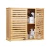 HYNAWIN Bathroom Wall Mounted Bamboo Storage Cabinet with Double Doors, 2-Tier Adjustable Shelf, Over Toilet Organizer for Bathroom, Kitchen, Entryway view 1