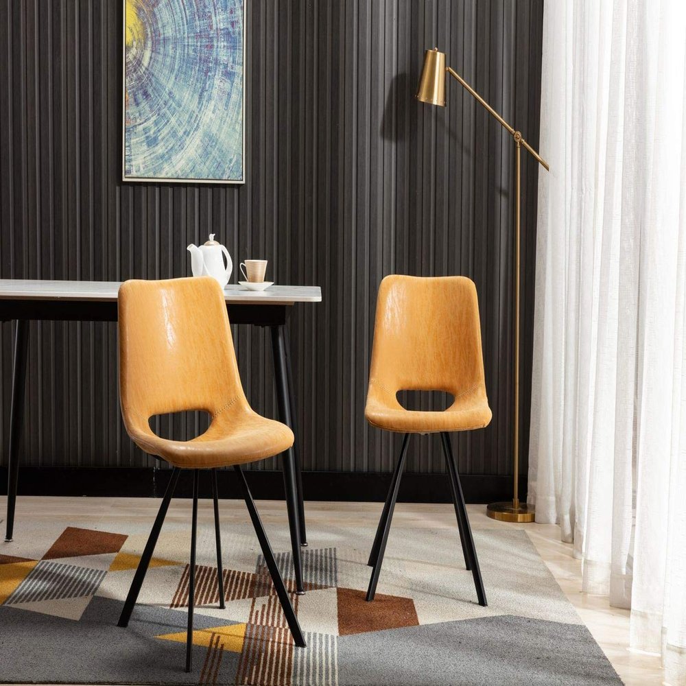 Vanity Art Mid-Century Modern Dining Chairs Open Back Industrial Faux Leather Dining Chairs Set of 2 Pcs Counter Bar Chairs (Tan) UC-14T