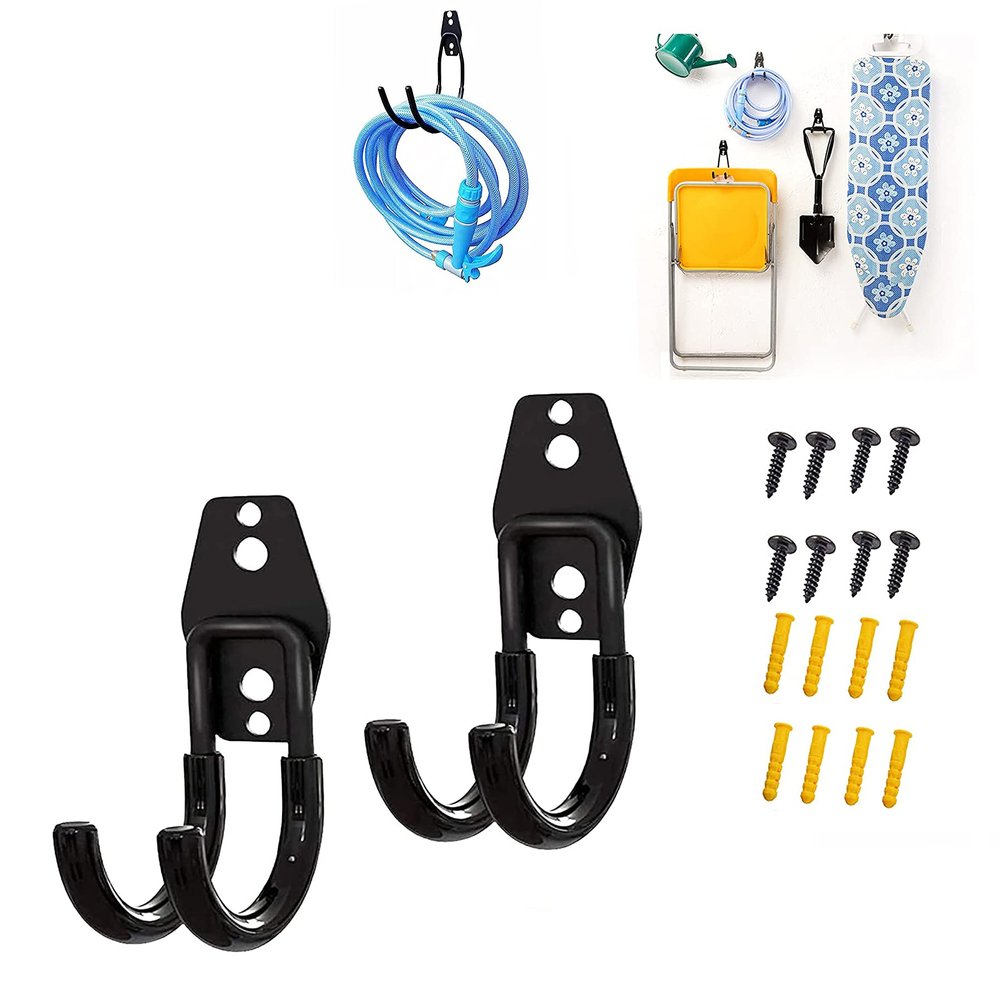 Ironing Board Hanger Wall Mount,for Laundry Rooms, Utility Rooms, Closetssaving, No Ironing Board, 2-Pcs,Wall Mount Double Hook,Heavy Duty Steel Garage Storage Utility Hooks with Anti-Slip Coating