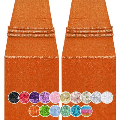 2PCS 12x72 Inch Sequin Table Runner Orange Glitter Table Runner for Party, Wedding, Bridal Baby Shower, Event Decorations2PCS, 12x72 Inch, Orange