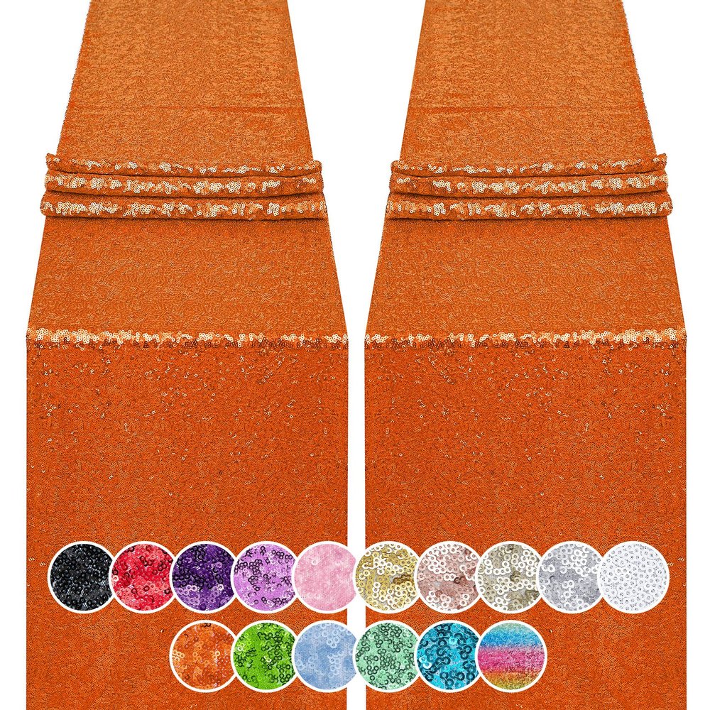 2PCS 12x72 Inch Sequin Table Runner Orange Glitter Table Runner for Party, Wedding, Bridal Baby Shower, Event Decorations2PCS, 12x72 Inch, Orange
