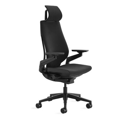 Steelcase Gesture Office Chair with Head Rest - Ergonomic Work Chair with Wheels for Carpet - Comfortable Office Chair - Intuitive-to-Adjust Chairs for Desk - 360-Degree Arms - Licorice Fabric