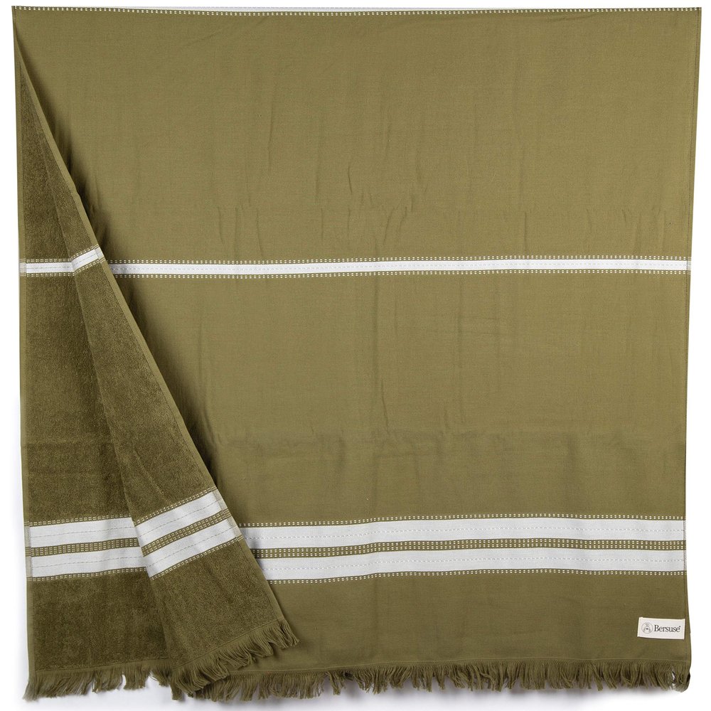 Bersuse 100% Cotton Cascais Terry Peshtemal Turkish Towel Bath Towel Beach Towel Lighweight Quickdry Absorbent - 35x67 Inches, Khaki (Set of 3)