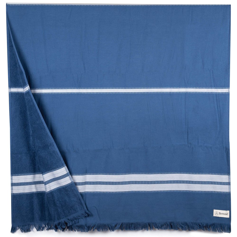 Bersuse 100% Cotton Cascais Terry Peshtemal Turkish Towel Bath Towel Beach Towel Lighweight Quickdry Absorbent - 35x67 Inches, Indigo (Set of 6)
