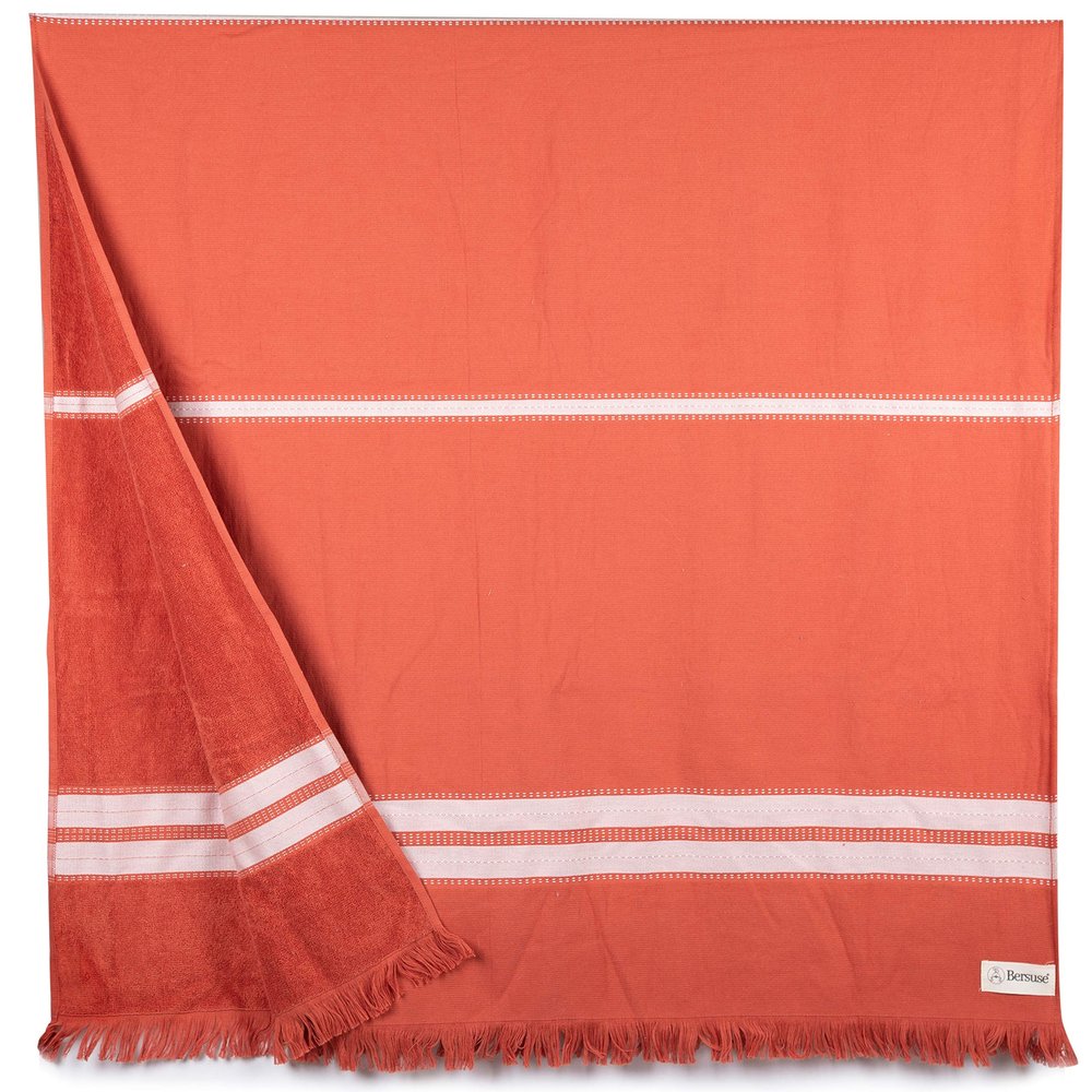 Bersuse 100% Cotton Cascais Terry Peshtemal Turkish Towel Bath Towel Beach Towel Lighweight Quickdry Absorbent - 35x67 Inches, Brick (Set of 3)