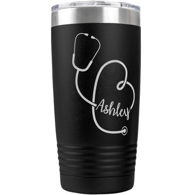 PlaqueMaker Personalized 20-oz Nurse, Doctor, Veterinarian or Medical Professional Tumbler - Add A Name Within The Stethoscope to Make it Special to the Recipient. (Black)