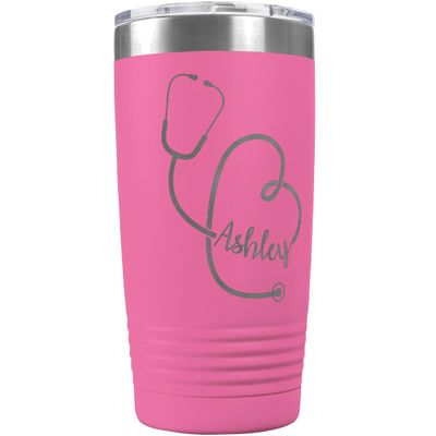 PlaqueMaker Personalized 20-oz Nurse, Doctor, Veterinarian or Medical Professional Tumbler - Add A Name Within The Stethoscope to Make it Special to the Recipient. (Pink)