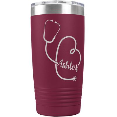 PlaqueMaker Personalized 20-oz Nurse, Doctor, Veterinarian or Medical Professional Tumbler - Add A Name Within The Stethoscope to Make it Special to the Recipient. (Maroon)
