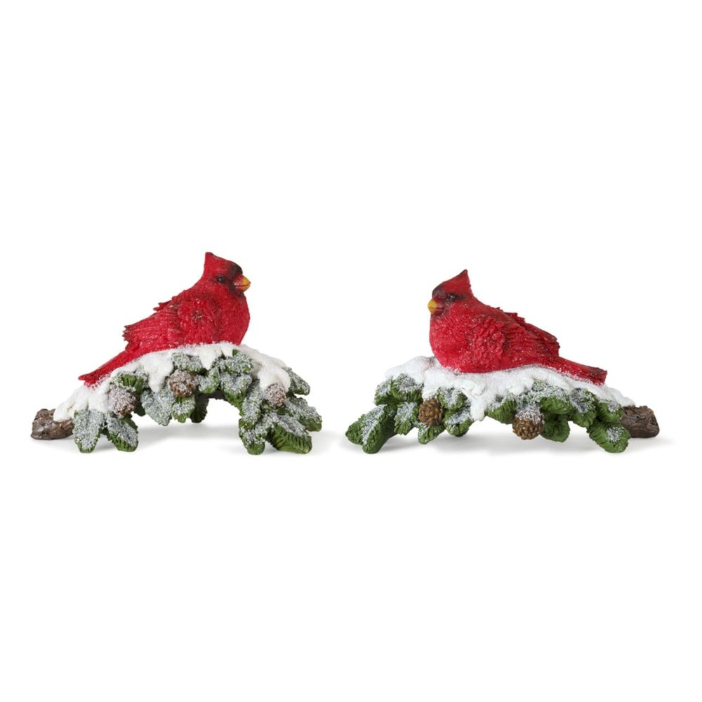 Contemporary Home Living Set of 8 Red and Green Cardinal on Branch Christmas Tabletop Figurines, 6"
