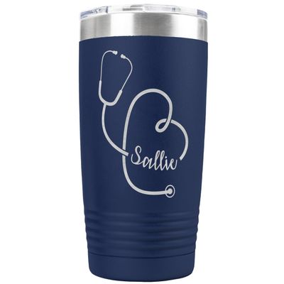 PlaqueMaker Personalized 20-oz Nurse, Doctor, Veterinarian or Medical Professional Tumbler - Add A Name Within The Stethoscope to Make it Special to the Recipient. (Navy)
