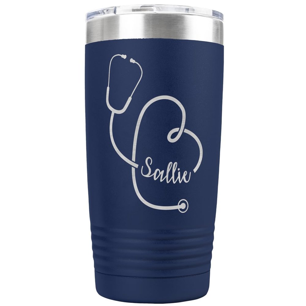 PlaqueMaker Personalized 20-oz Nurse, Doctor, Veterinarian or Medical Professional Tumbler - Add A Name Within The Stethoscope to Make it Special to the Recipient. (Navy)