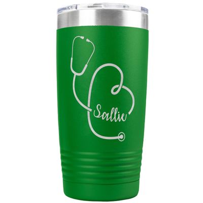 PlaqueMaker Personalized 20-oz Nurse, Doctor, Veterinarian or Medical Professional Tumbler - Add A Name Within The Stethoscope to Make it Special to the Recipient. (Green)