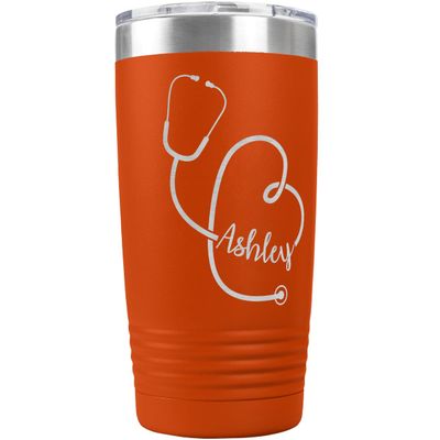 PlaqueMaker Personalized 20-oz Nurse, Doctor, Veterinarian or Medical Professional Tumbler - Add A Name Within The Stethoscope to Make it Special to the Recipient. (Orange)