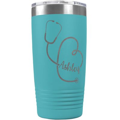 PlaqueMaker Personalized 20-oz Nurse, Doctor, Veterinarian or Medical Professional Tumbler - Add A Name Within The Stethoscope to Make it Special to the Recipient. (Teal)