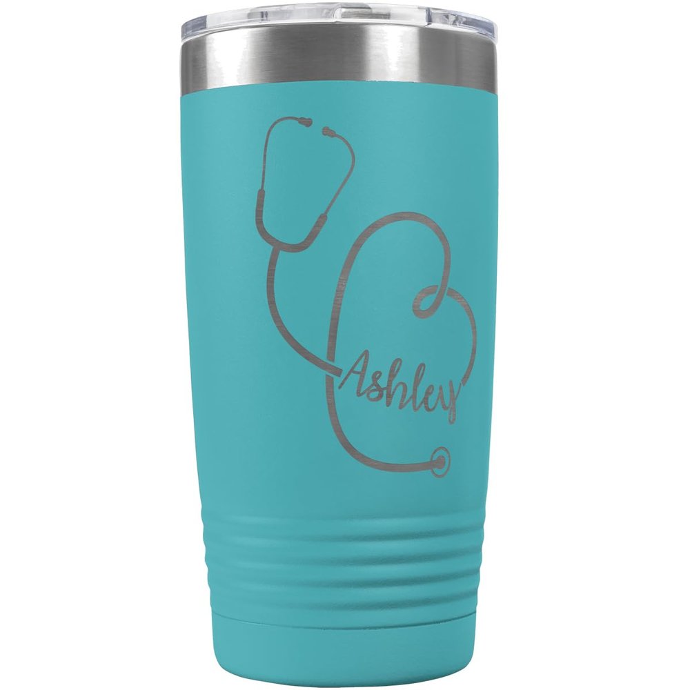PlaqueMaker Personalized 20-oz Nurse, Doctor, Veterinarian or Medical Professional Tumbler - Add A Name Within The Stethoscope to Make it Special to the Recipient. (Teal)