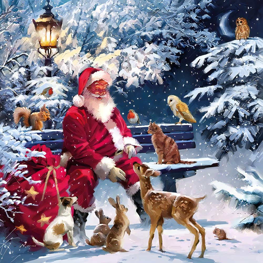 20-ct Animals Santa Napkins for Decoupage - Christmas & Winter Decorative Napkins for Dinner & Lunch