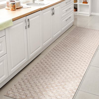 JONATHAN Y Mini-Diamond Trellis Indoor Outdoor Runner Rug 2X10 Beige, Rabat High-Low Pile for Backyard, Patio, Porch, Easy-Cleaning, High Traffic, Pet-Friendly, Non-Shedding (SBH101A-210)