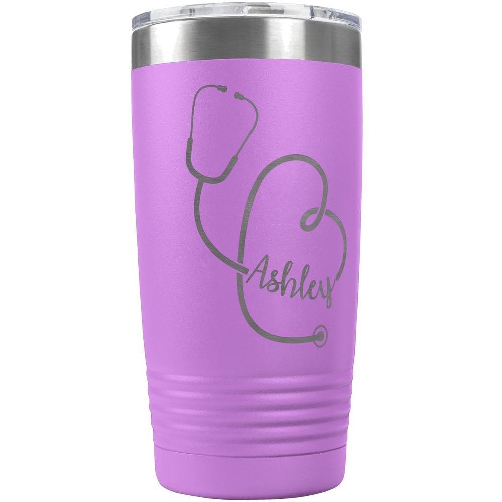 PlaqueMaker Personalized 20-oz Nurse, Doctor, Veterinarian or Medical Professional Tumbler - Add A Name Within The Stethoscope to Make it Special to the Recipient. (Lilac)