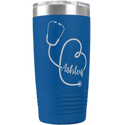 PlaqueMaker Personalized 20-oz Nurse, Doctor, Veterinarian or Medical Professional Tumbler - Add A Name Within The Stethoscope to Make it Special to the Recipient. (Blue)