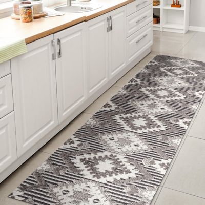 JONATHAN Y Neutral Diamond Kilim Indoor Outdoor Runner Rug 2X8 Gray/White/Black, Sumak High-Low Pile for Backyard, Patio, Porch, Easy-Cleaning, High Traffic, Pet-Friendly, Non-Shedding SBH107B-28