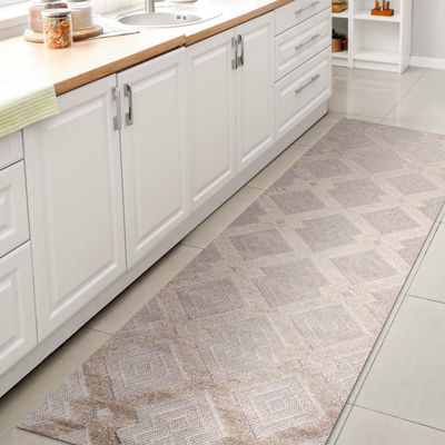 JONATHAN Y Ogee Trellis Tone-on-Tone Indoor Outdoor Runner Rug 2X10 Beige/Gray, Duwun High-Low Pile for Backyard, Patio, Porch, Easy-Cleaning, High Traffic, Pet-Friendly, Non-Shedding SBH108A-210