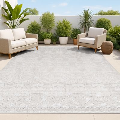 JONATHAN Y Mediterranean Tile Indoor Outdoor Area Rug 4X6 Beige, Citta High-Low Pile for Backyard, Patio, Porch, Easy-Cleaning, High Traffic, Pet-Friendly, Non-Shedding (SBH102A-4)