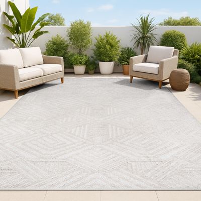 JONATHAN Y Art Deco Geometric Indoor Outdoor Area Rug 3X5 Beige, Jordan High-Low Pile for Backyard, Patio, Porch, Easy-Cleaning, High Traffic, Pet-Friendly, Non-Shedding (SBH103B-3)