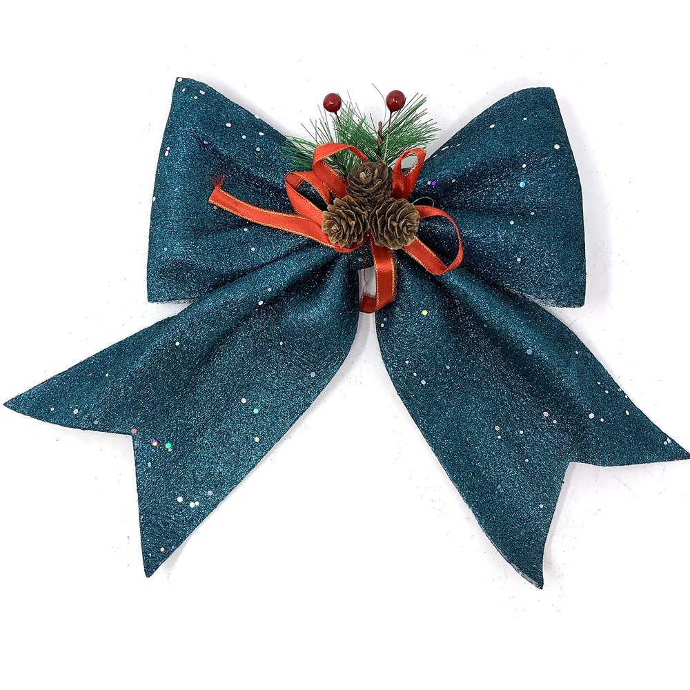 allgala Christmas Decorative Bows for Wreath Garland Treetopper Christmas Tree (14" Jumbo Dark Green 2-PK)-XBW93066