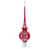 Golden Flowers and Silver Swirls on Red Glass Christmas Tree Topper 11 Inches view 1