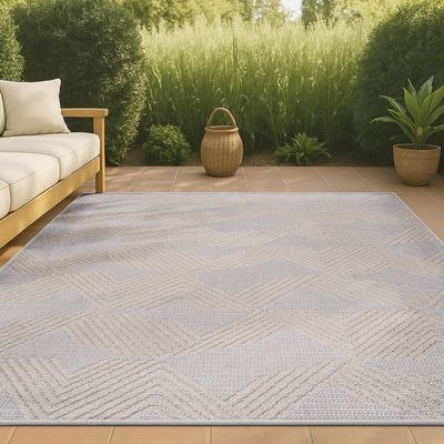 JONATHAN Y Art Deco Geometric Indoor Outdoor Area Rug 4X6 Beige, Jazz High-Low Pile for Backyard, Patio, Porch, Easy-Cleaning, High Traffic, Pet-Friendly, Non-Shedding (SBH106B-4)