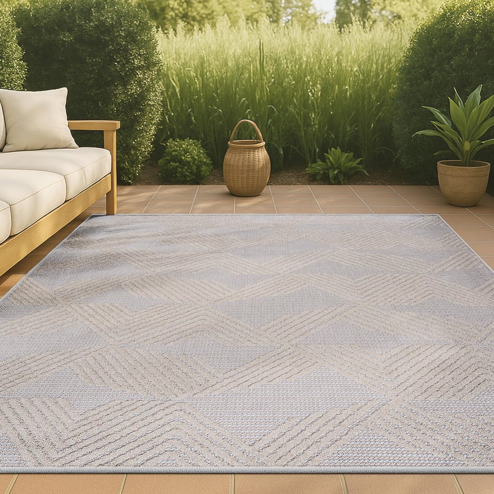 JONATHAN Y Art Deco Geometric Indoor Outdoor Area Rug 4X6 Beige, Jazz High-Low Pile for Backyard, Patio, Porch, Easy-Cleaning, High Traffic, Pet-Friendly, Non-Shedding (SBH106B-4)