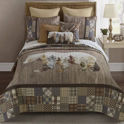 Donna Sharp Full/Queen Chimera Bear Bedding Set - 3 Piece - Ivory, Taupe, Slate Blue, Autumn Gold, Walnut, Olive and Mahogany Quilt 90" x 90" and 2 Standard Pillow Shams 20"x26"