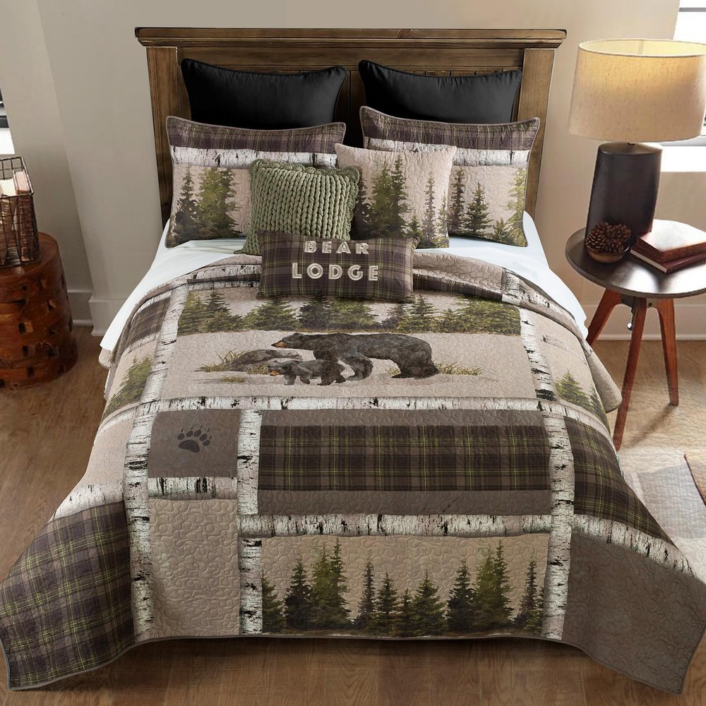 Donna Sharp Twin Polyester Bedding Set - 2 Piece - Bear Panels Lodge Quilt Set with Twin Quilt and Standard Pillow Sham - Machine Washable