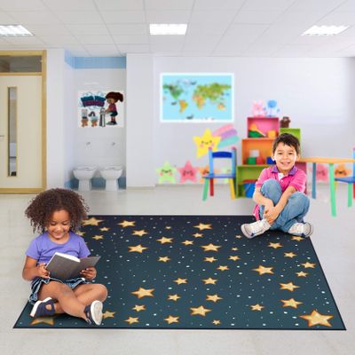 Deerlux 6 ft. Social Distancing Colorful Kids Classroom Seating Area Rug, Starry Sky Design (8 x 8)