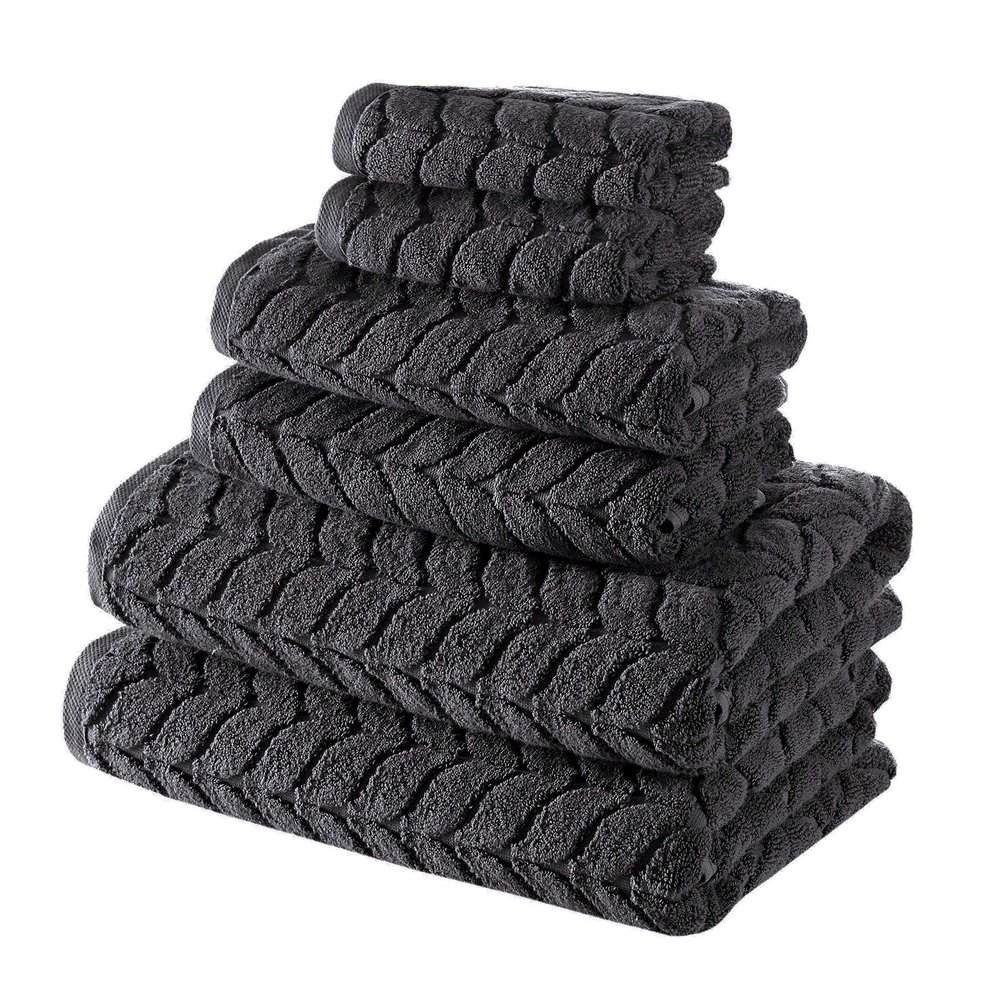 BAGNO MILANO Turkish Bath Towels, Soft Plush Jacquard Luxury Bath Towels, Quick Dry Towel Set (Charcoal, 6 pcs Towel Set)